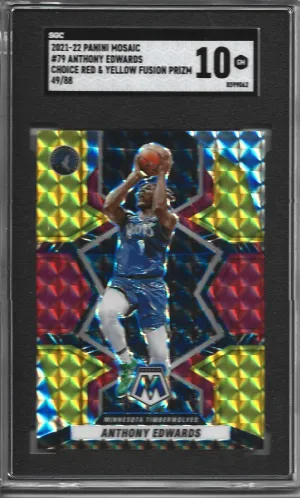 2021-22 Panini Mosaic Anthony Edwards Red & Yellow Choice Fusion /88 SGC 10 front